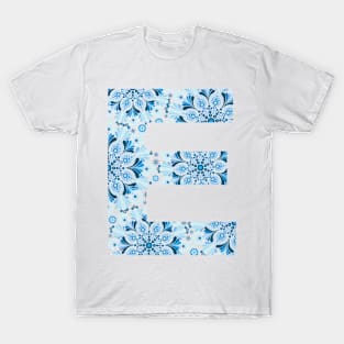 Dottillism Mandala Letter E Blue T-Shirt